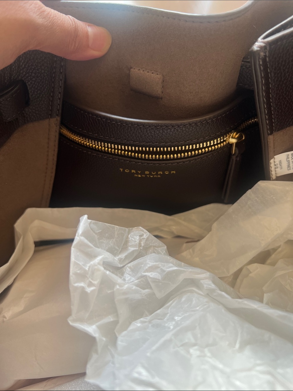 NWT Tory Burch Large Romy Leather Tote Bag, Deep Brown Leather - Picture 12 of 16